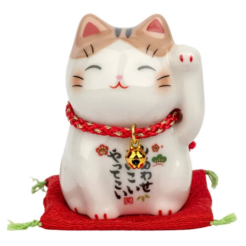 Ginger Tom Japanese Lucky Cat and Red Cushion - japansnacks.co.uk