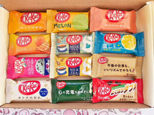 box of different kitkat flavours