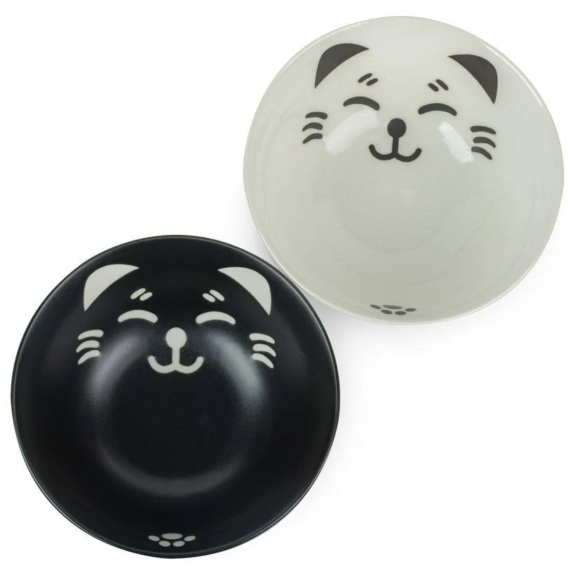 Black and White Lucky Cat Japanese Bowl Set - japansnacks.co.uk