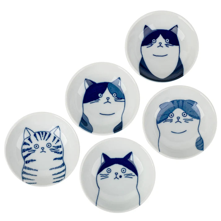 Cute 5 Lucky Cat Japanese Dish Gift Set